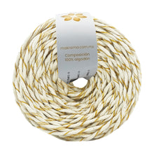 Cargar imagen en el visor de la galería, Hilaza Algodón 3mm Makrama 500gr Crudo Destellos Dorados