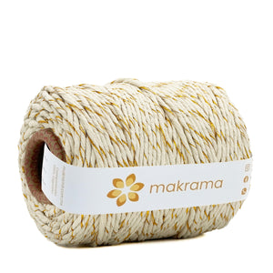 Hilaza Algodón 3mm Makrama 1kg Crudo Destellos Dorados