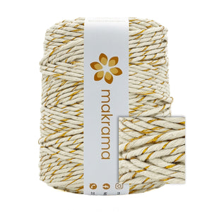 Hilaza Algodón 3mm Makrama 1kg Crudo Destellos Dorados