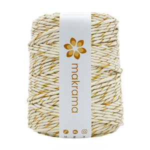 Hilaza Algodón 3mm Makrama 1kg Crudo Destellos Dorados